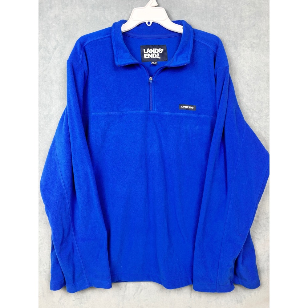 Lands End Mens 2XL Tall Blue Fleece Quarter Zip Pullover Sweater Long Sleeve